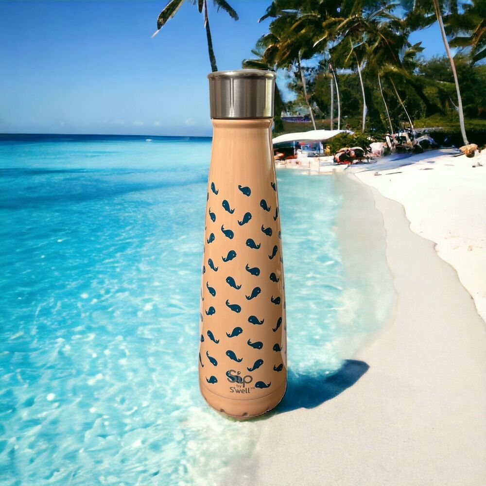 Sip by S'well Whale Watch Peach Insulated 15 oz. Water Bottle Stainless Steel